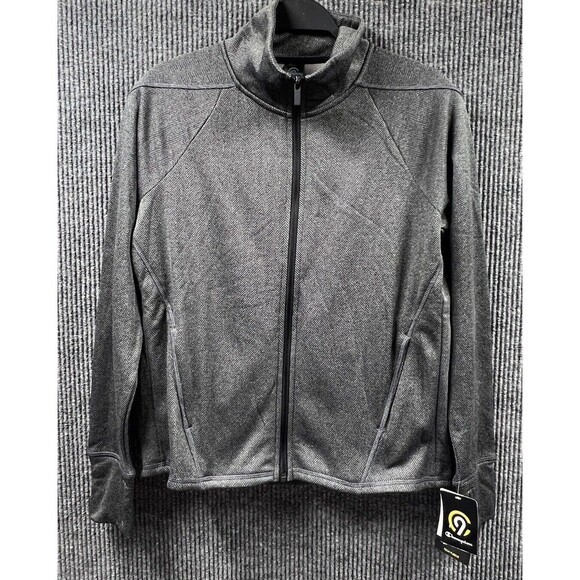 Champion C9 Front Zip‎ Jacket Womens XS Grey Herringbone Tech Fleece Thumbholes - Picture 1 of 16